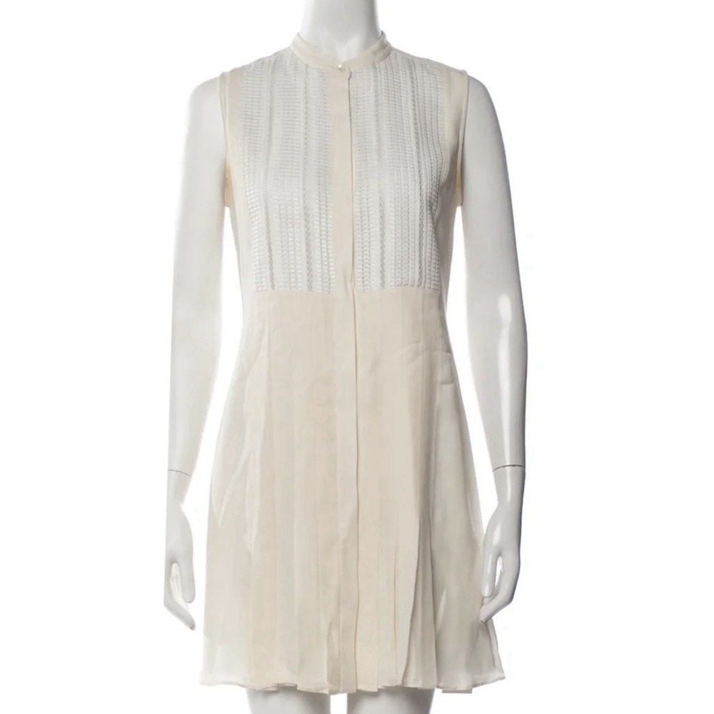 NEW Vince Eyelet Lace Mesh Yolk Pleated Silk Dress Size 8
